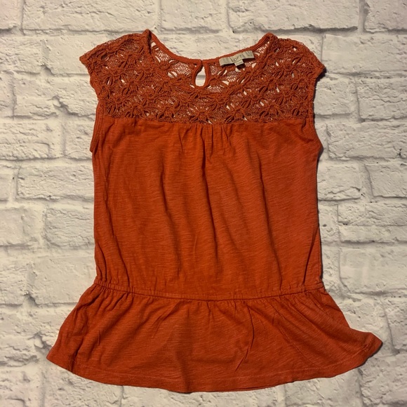 **LAST CHANCE!! Ann Taylor Loft Burnt Orange Crochet Peplum Top - Picture 1 of 7